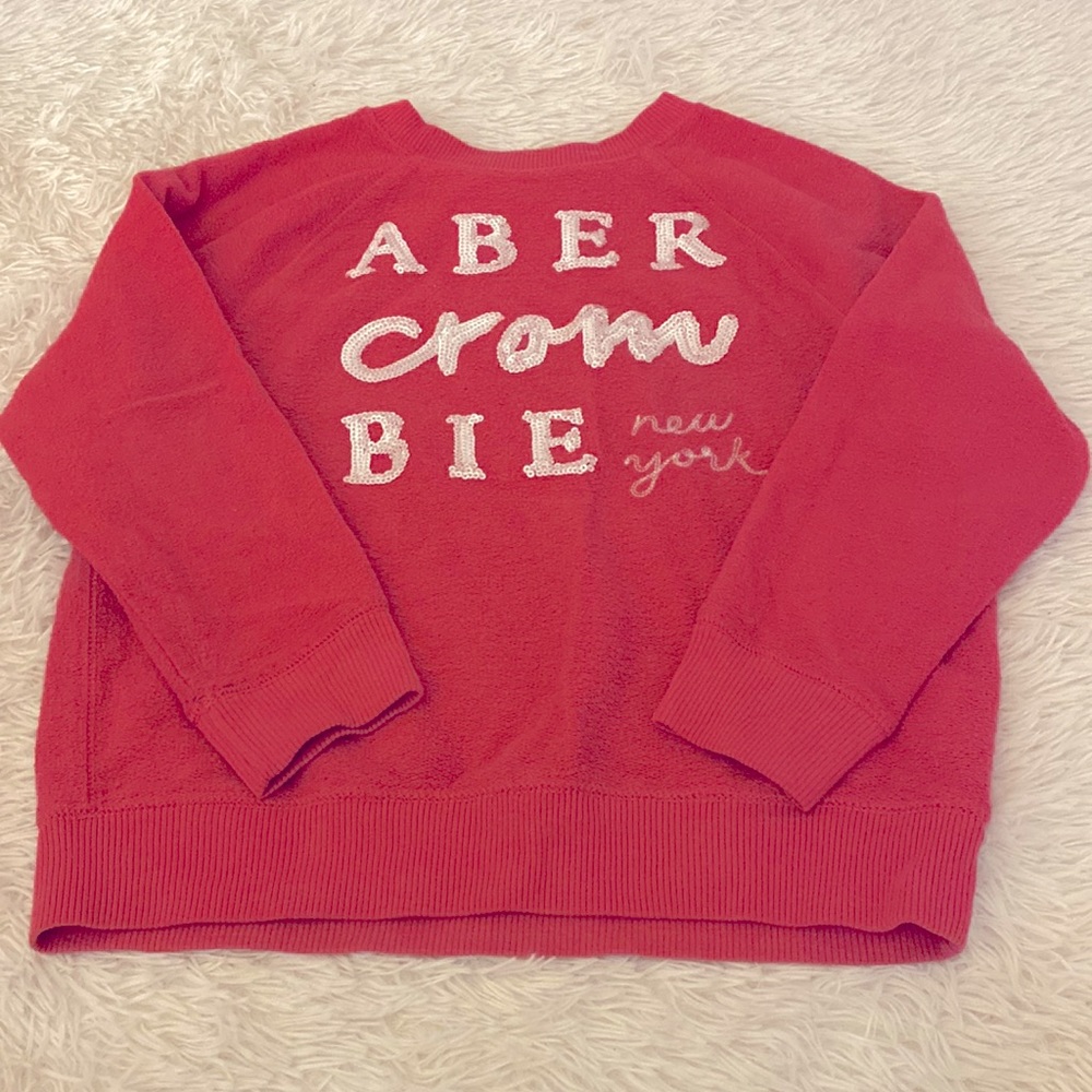 Abercrombie kids pink crew neck sequin lettering